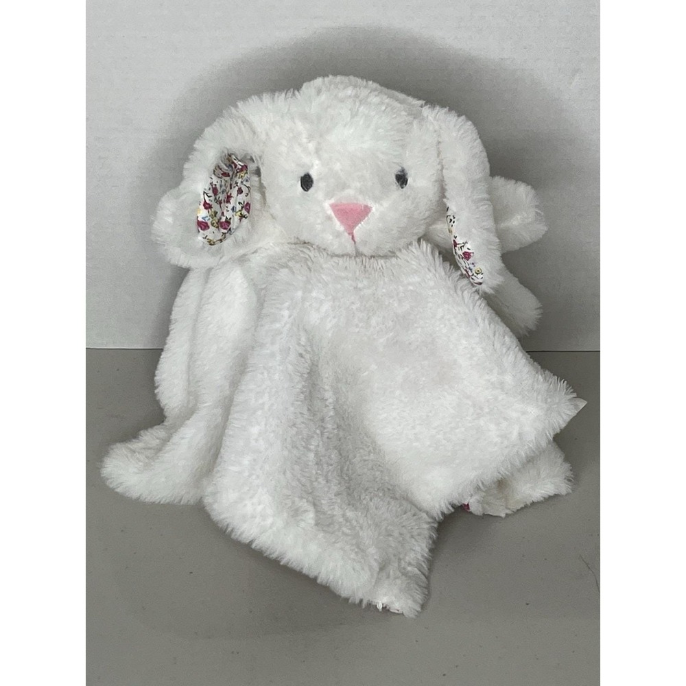 Kellytoy White Floral Bunny Rabbit Plush Lovey Baby Blanket 14x14